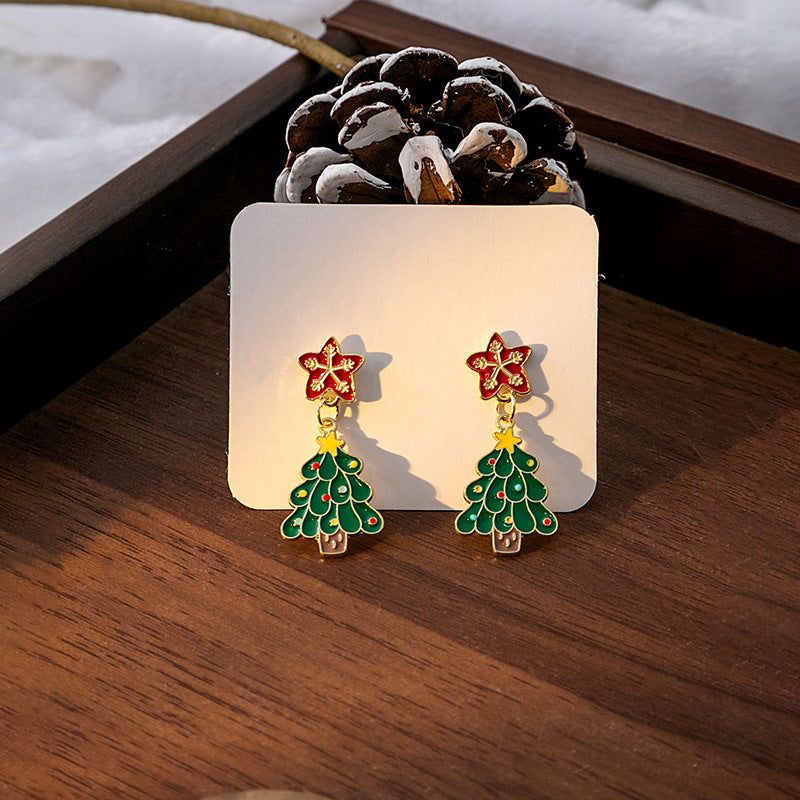 Wholesale Silver Needle Christmas Elk Bell Bow Santa Claus Love Snowflake Asymmetrical Earrings